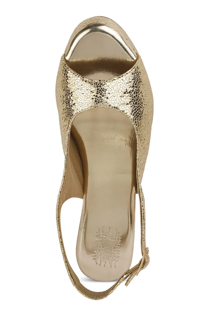 Blingy Peeptoe Backstrap Wedges Gold
