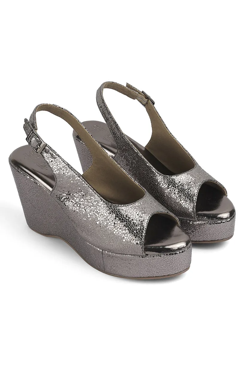 Blingy Peeptoe Backstrap Wedges Gold