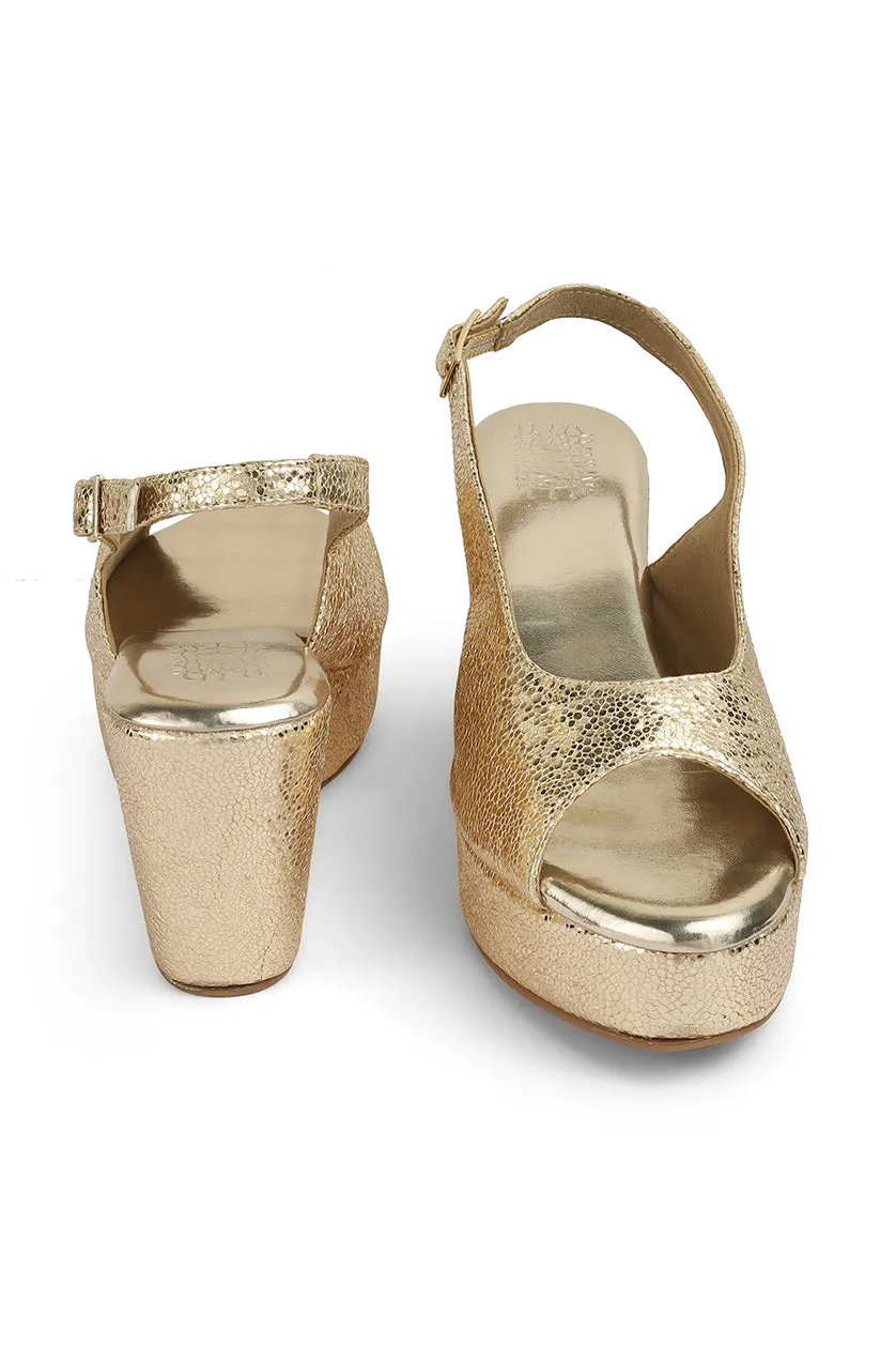 Blingy Peeptoe Backstrap Wedges Gold