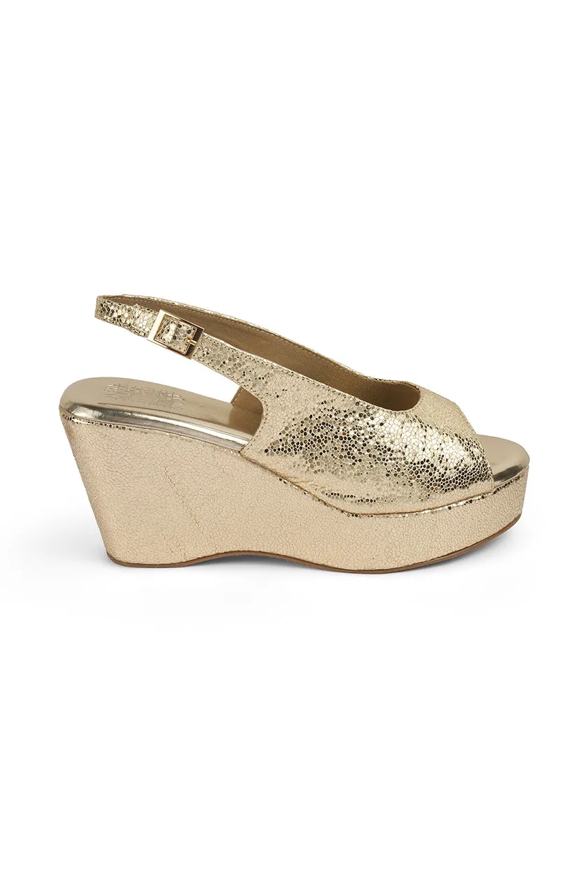 Blingy Peeptoe Backstrap Wedges Gold