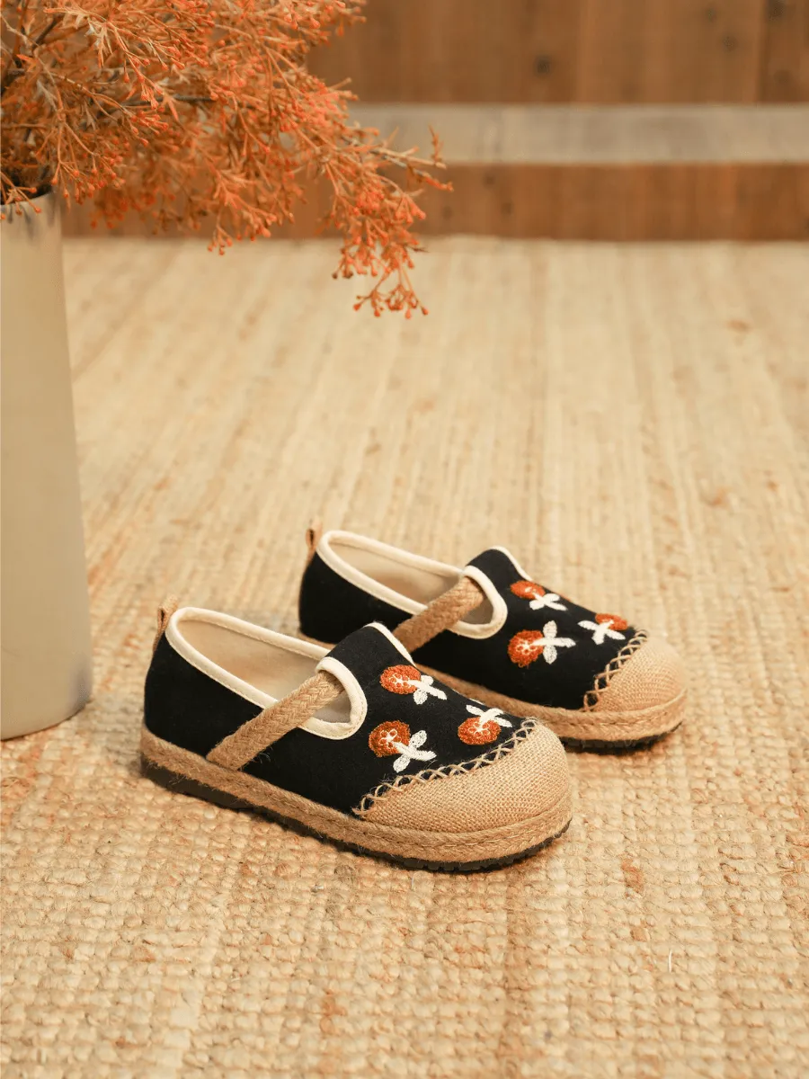 Blossom Embroidered Linen Espadrille Loafer - Black