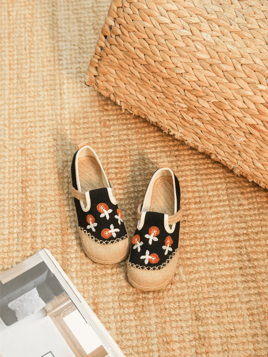Blossom Embroidered Linen Espadrille Loafer - Black