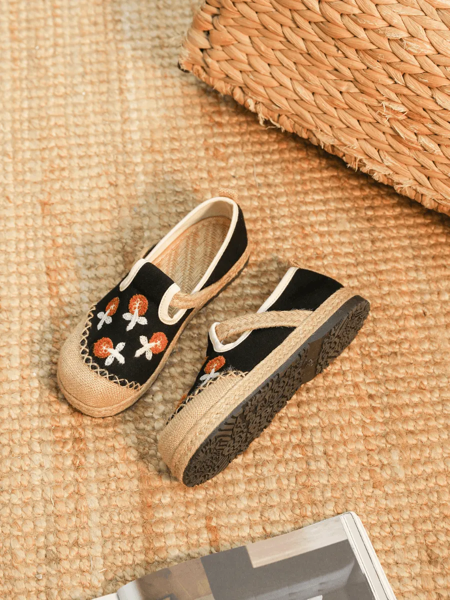 Blossom Embroidered Linen Espadrille Loafer - Black