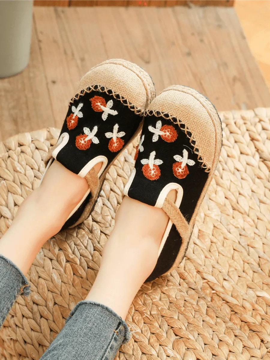 Blossom Embroidered Linen Espadrille Loafer - Black