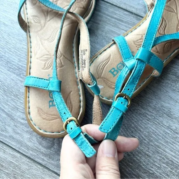 Born Turquoise Strappy Flat Leather Sandal
