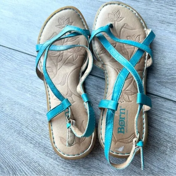 Born Turquoise Strappy Flat Leather Sandal