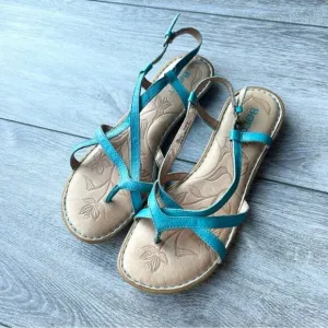 Born Turquoise Strappy Flat Leather Sandal