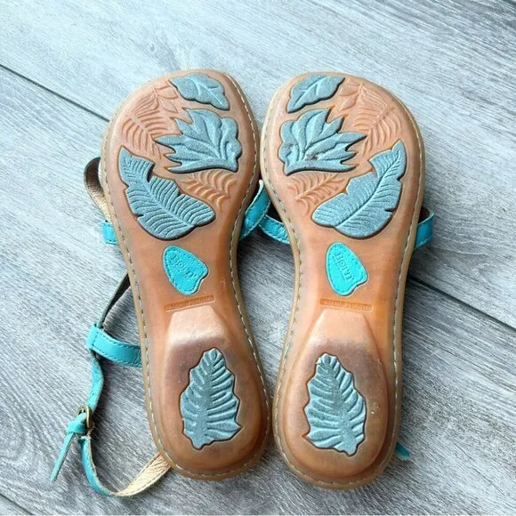 Born Turquoise Strappy Flat Leather Sandal