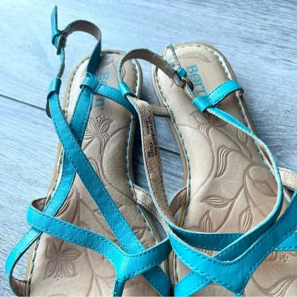 Born Turquoise Strappy Flat Leather Sandal