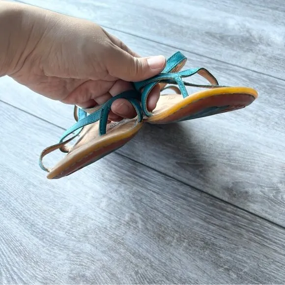 Born Turquoise Strappy Flat Leather Sandal