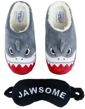 Boys Jawsome Eye Mask with Soft Boa Scuff Slipper set