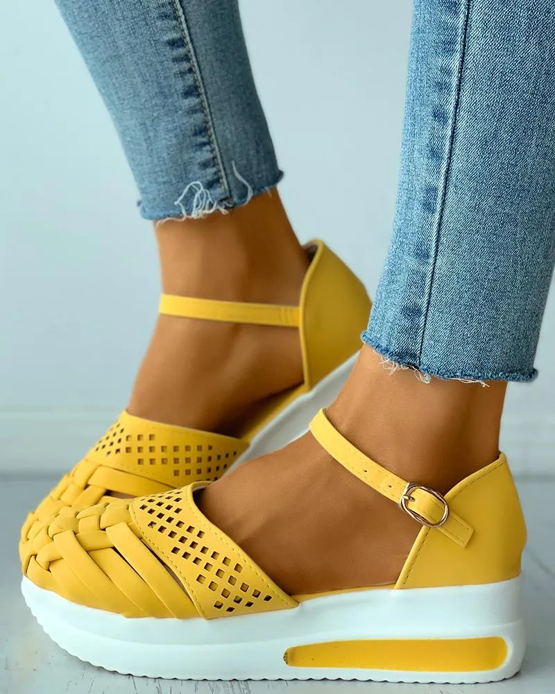 Braided Hollow Out Ankle Strap Flatform Shoes