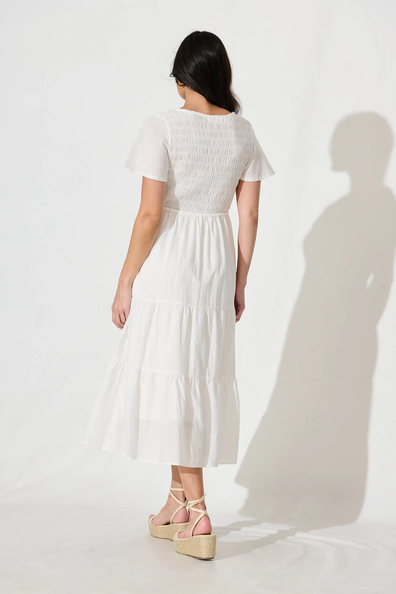 Callie Midi Dress in White Linen Blend