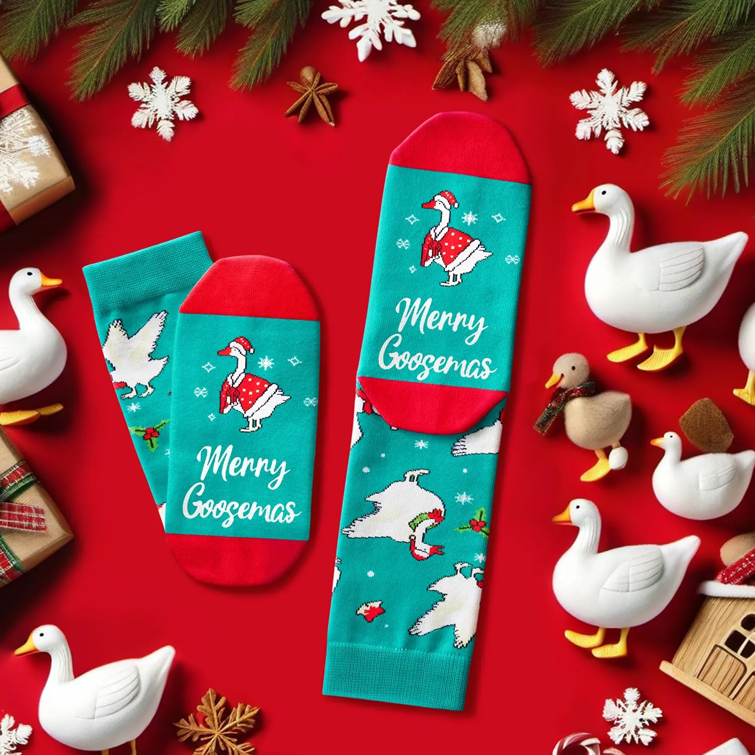 Christmas Gifts Stocking Socks For Men Women - Secret Santa Socks Xmas Stocking Stuffers For Goose Lovers Christmas Geese Gifts