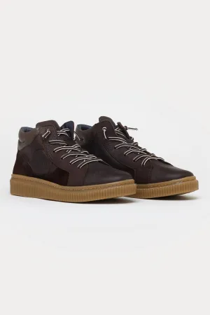 Clapham Leather High Top Trainers in Dark Brown