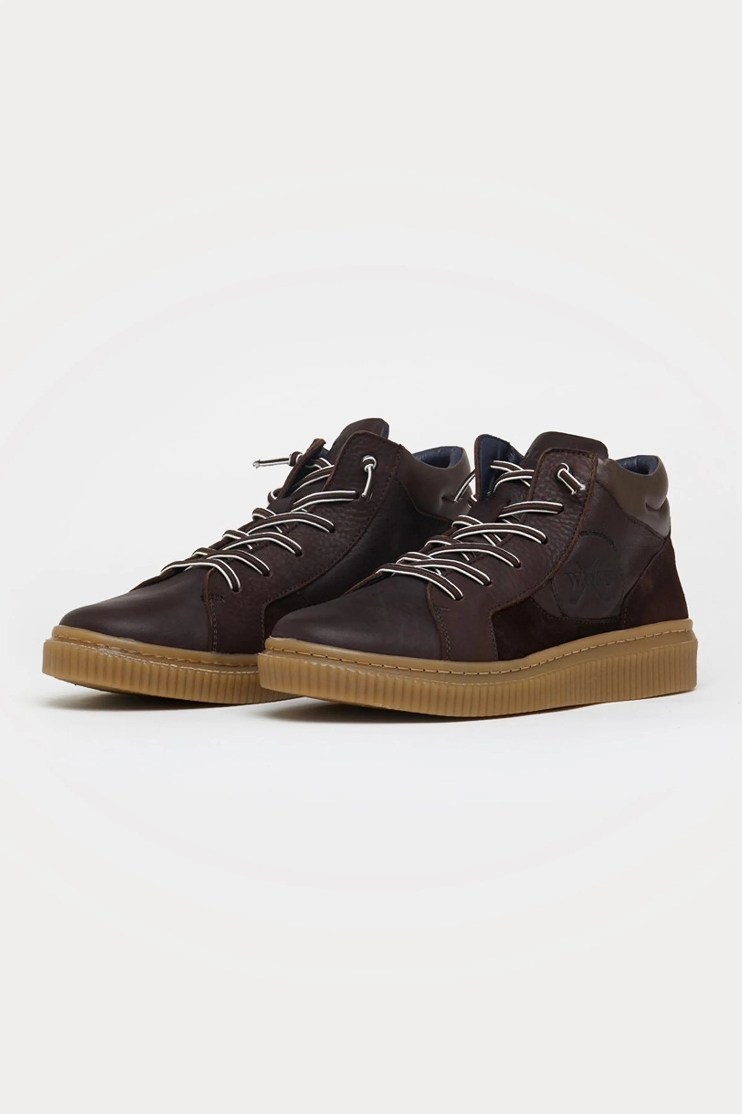 Clapham Leather High Top Trainers in Dark Brown