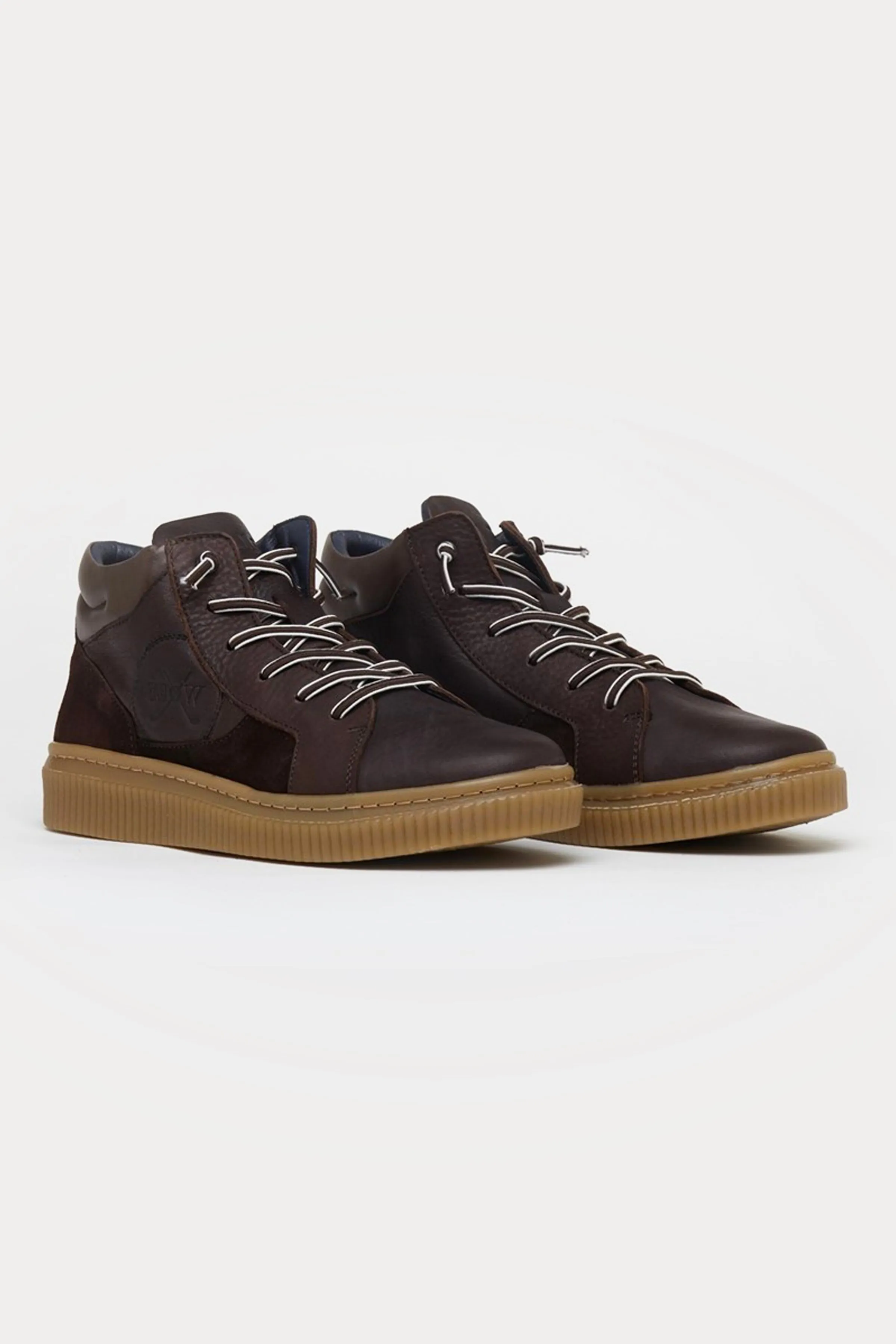 Clapham Leather High Top Trainers in Dark Brown