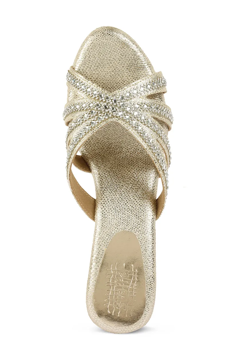 Crystal Slip on High Wedges Light Gold