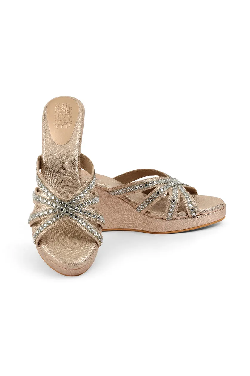 Crystal Slip on High Wedges Light Gold