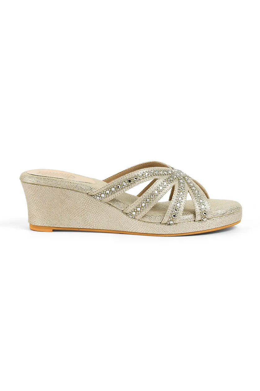 Crystal Slip on Low Wedges Light Gold