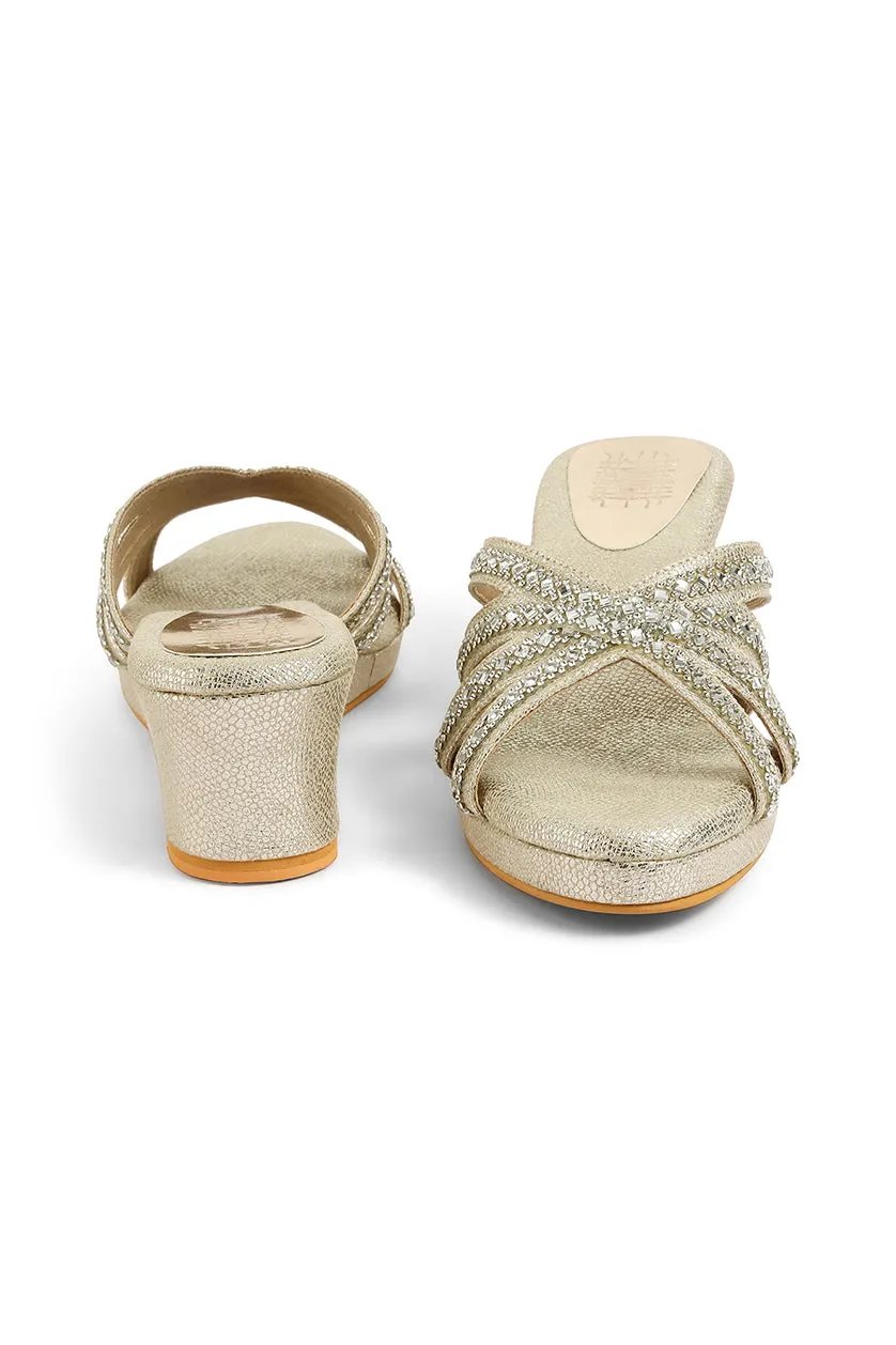 Crystal Slip on Low Wedges Light Gold