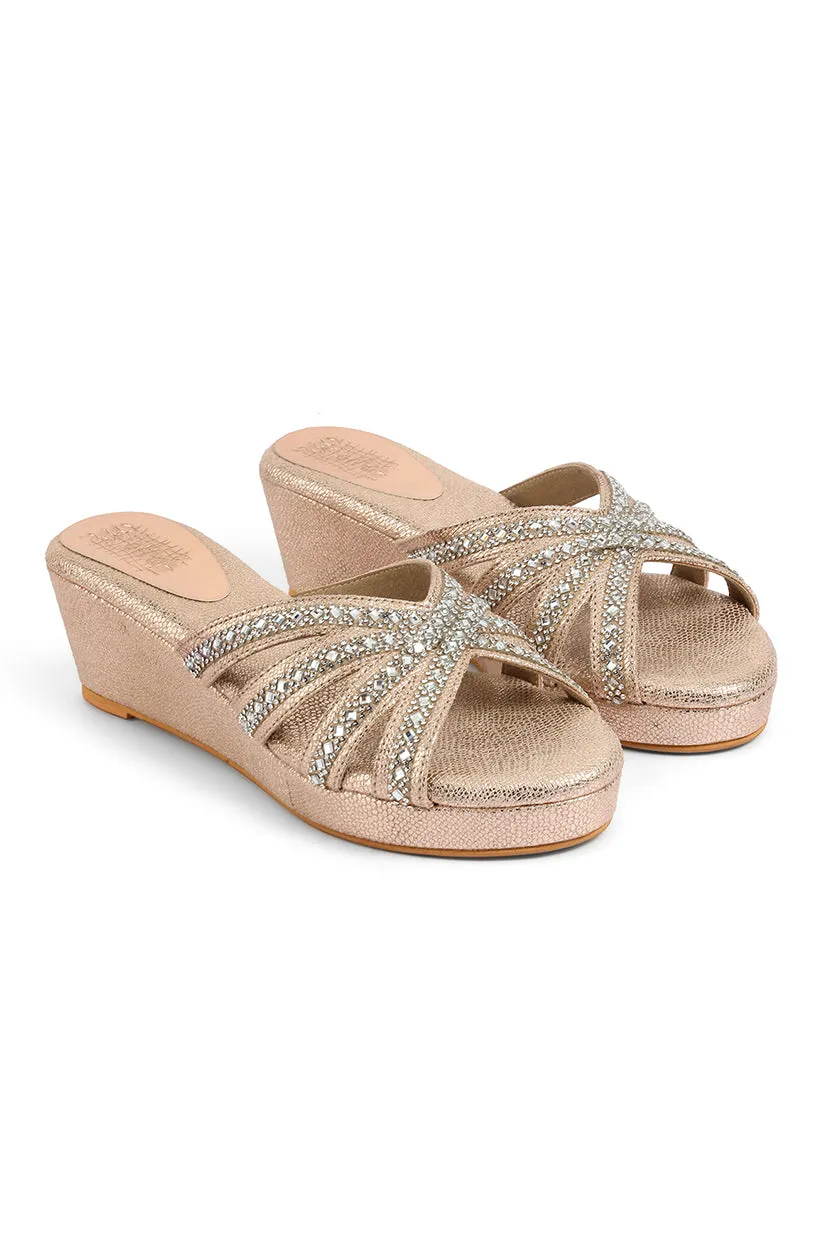 Crystal Slip on Low Wedges Light Gold