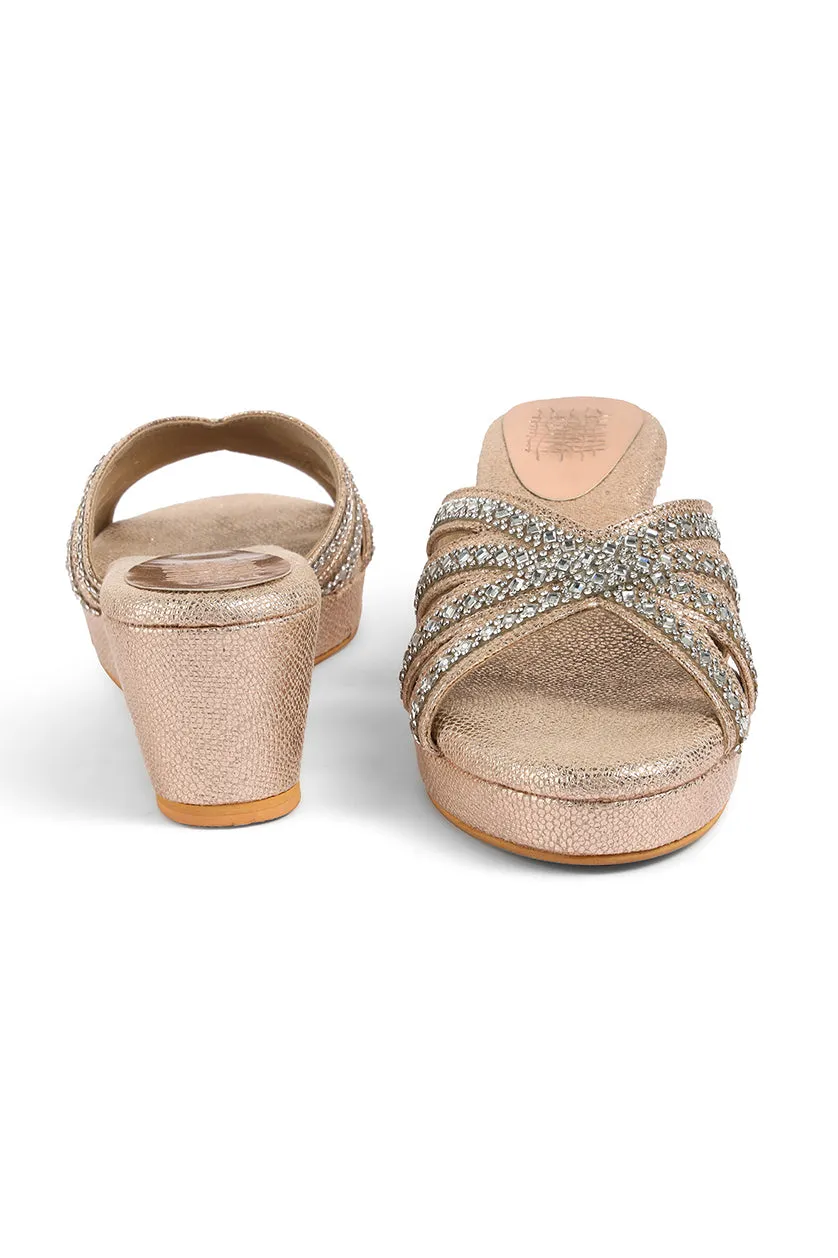 Crystal Slip on Low Wedges Light Gold