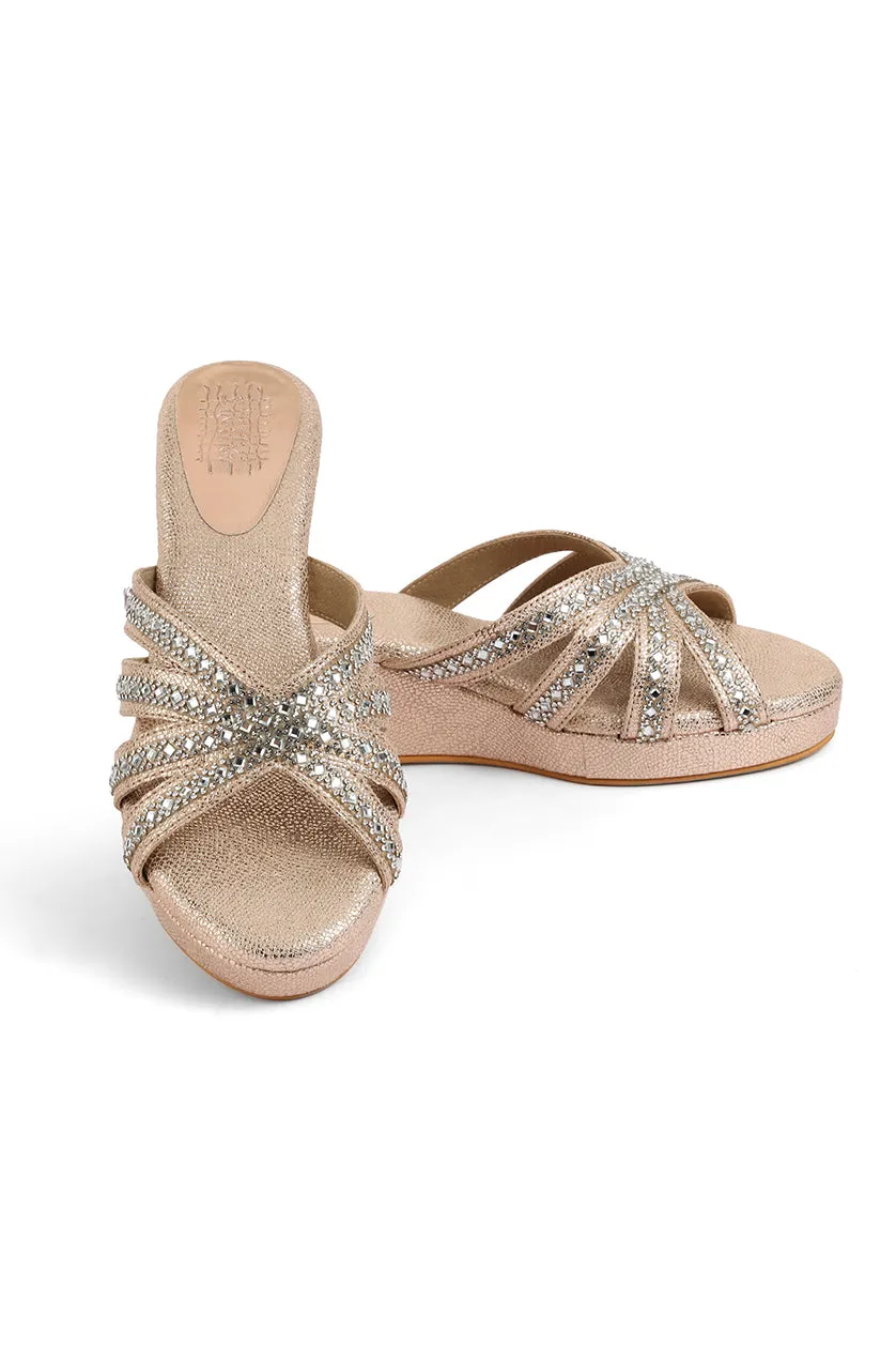 Crystal Slip on Low Wedges Light Gold
