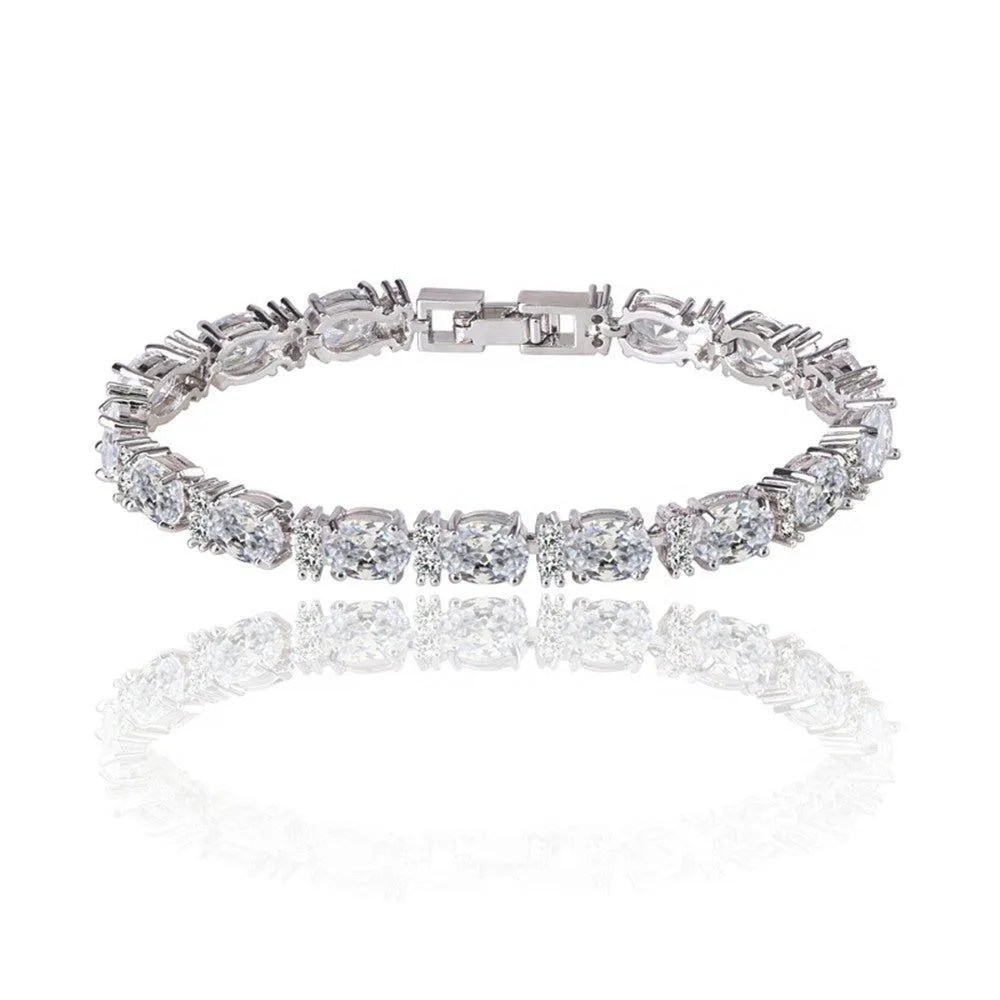 Cubic Zirconia Tennis Bracelet with Oval and Round Cut AAA  Cubic Zirconia