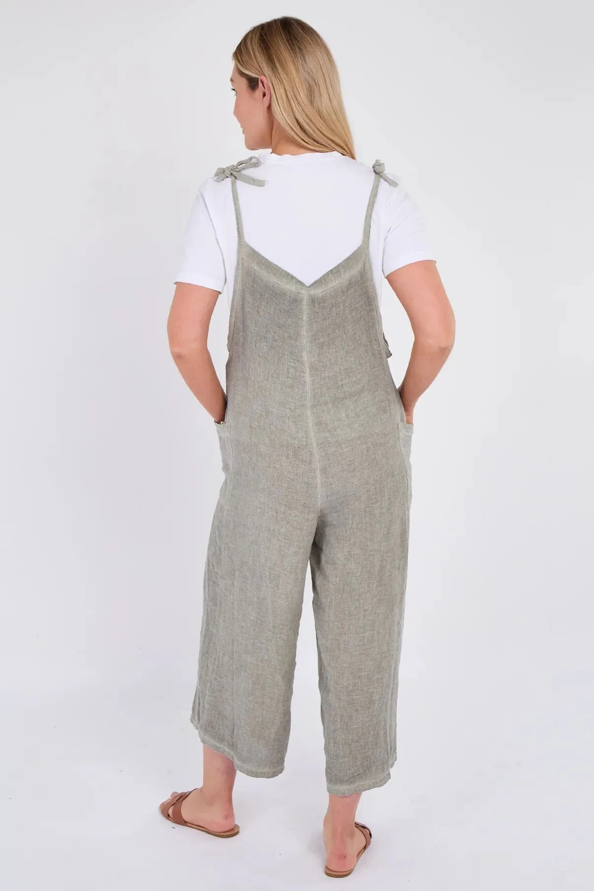 Dark Grey Washed Linen Adjustable Strap Jumpsuit