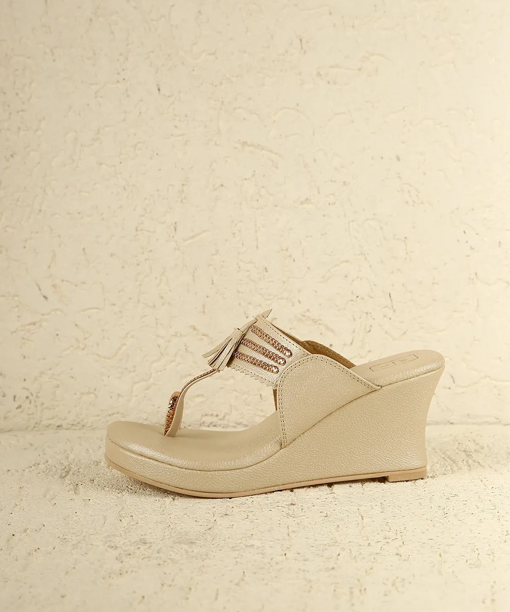 Deepika Champagne & Rose Gold Wedges