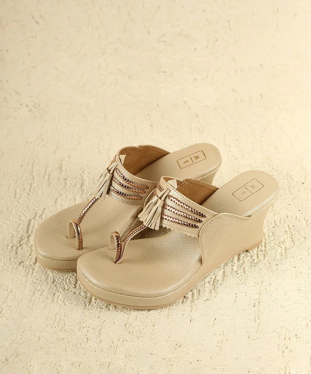 Deepika Champagne & Rose Gold Wedges