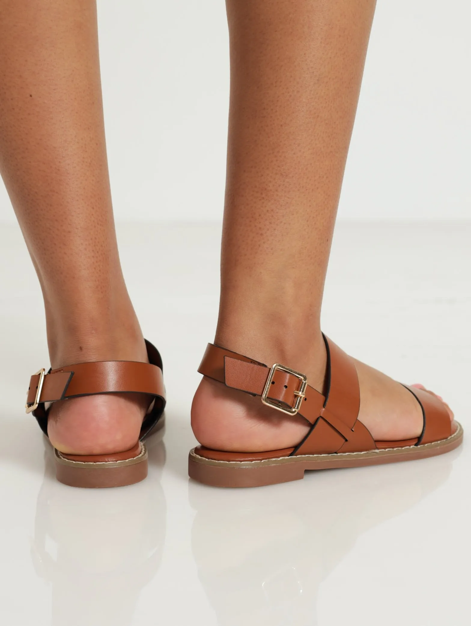 Double Thick Slingback Flat Sandal - Tan