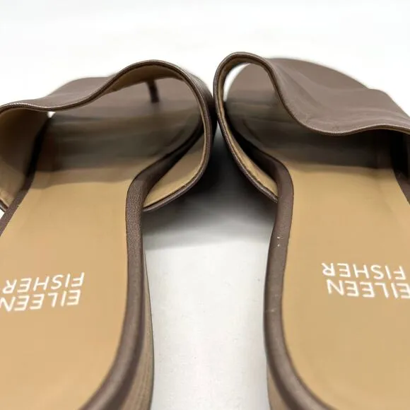 EILEEN FISHER Beal Wide Band Slide Sandal Womens 7.5 Metallic Taupe Leather Heel