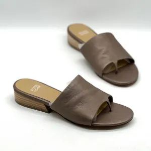 EILEEN FISHER Beal Wide Band Slide Sandal Womens 7.5 Metallic Taupe Leather Heel