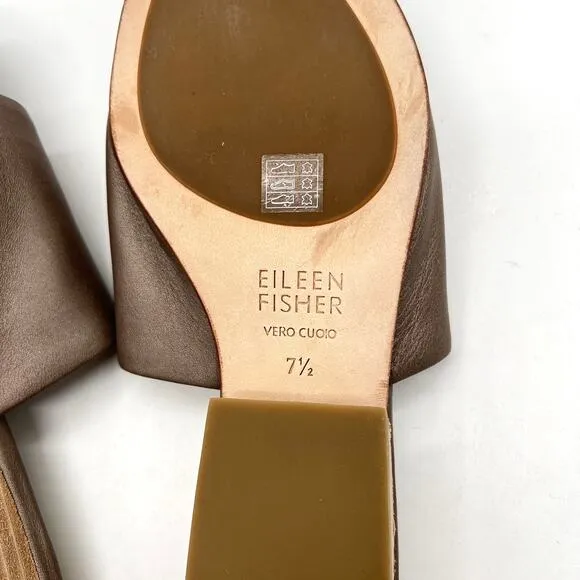 EILEEN FISHER Beal Wide Band Slide Sandal Womens 7.5 Metallic Taupe Leather Heel