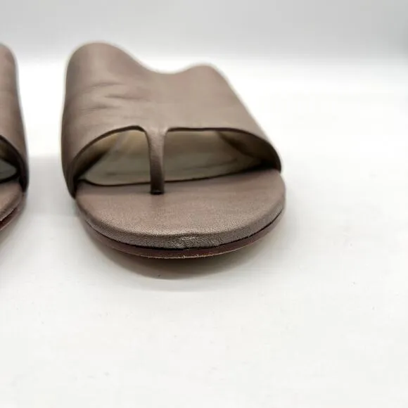 EILEEN FISHER Beal Wide Band Slide Sandal Womens 7.5 Metallic Taupe Leather Heel