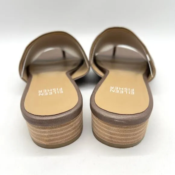 EILEEN FISHER Beal Wide Band Slide Sandal Womens 7.5 Metallic Taupe Leather Heel