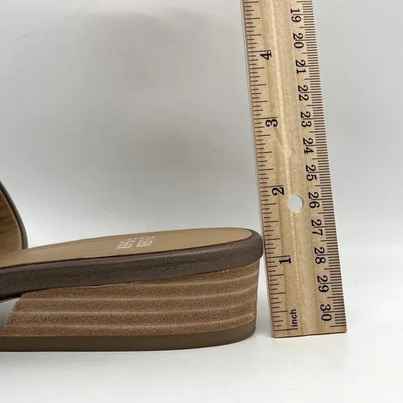 EILEEN FISHER Beal Wide Band Slide Sandal Womens 7.5 Metallic Taupe Leather Heel