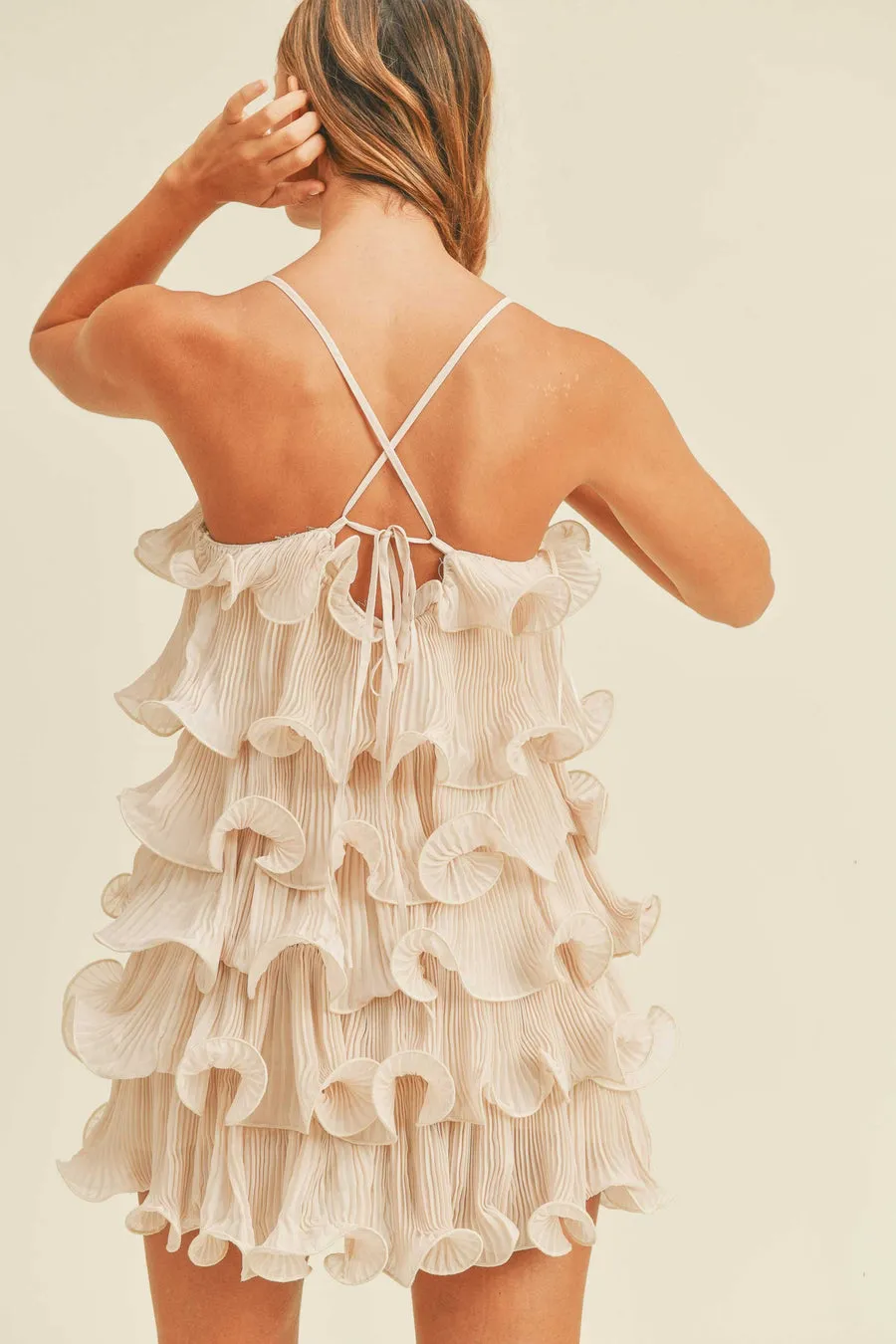 ELLIE PLEATED LAYERED RUFFLE MINI DRESS