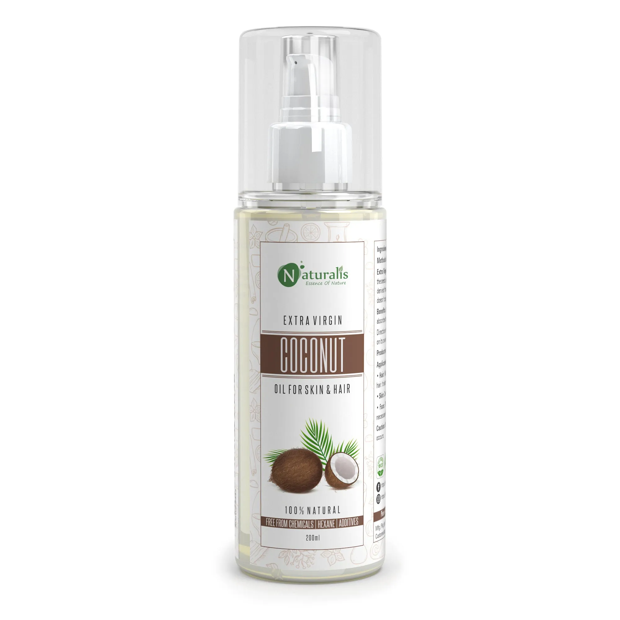 Extra Virgin Cold Pressed Raw Coconut Carrier Oil Natural Skin Moisturizer, for Hair, Skin and Face