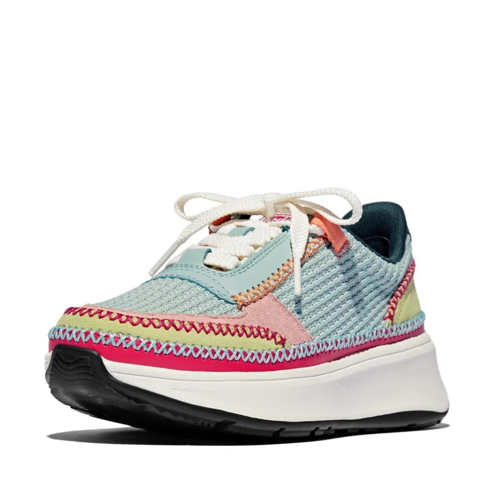 F-MODE Cross-Stitch Knit/Suede/Leather Flatform Trainers