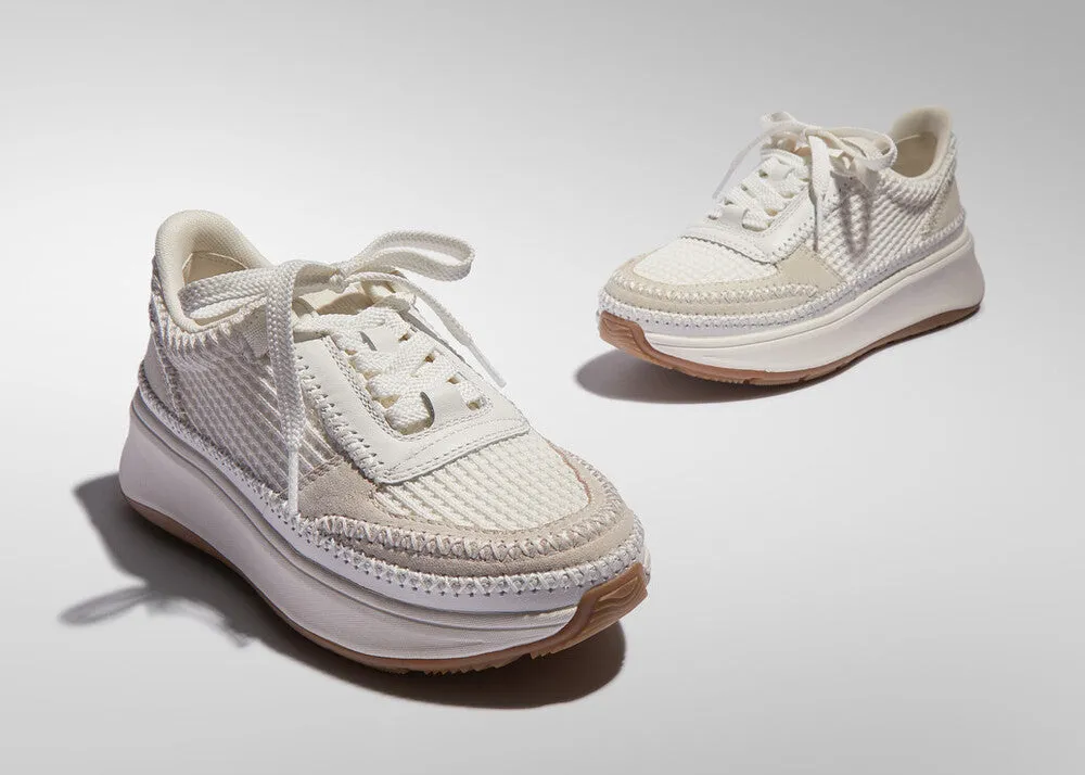 F-MODE Cross-Stitch Knit/Suede/Leather Flatform Trainers