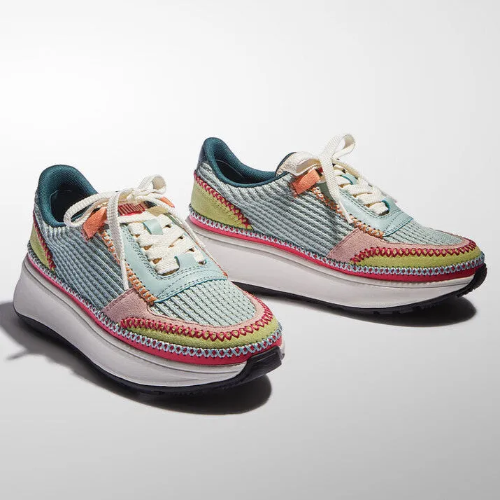 F-MODE Cross-Stitch Knit/Suede/Leather Flatform Trainers