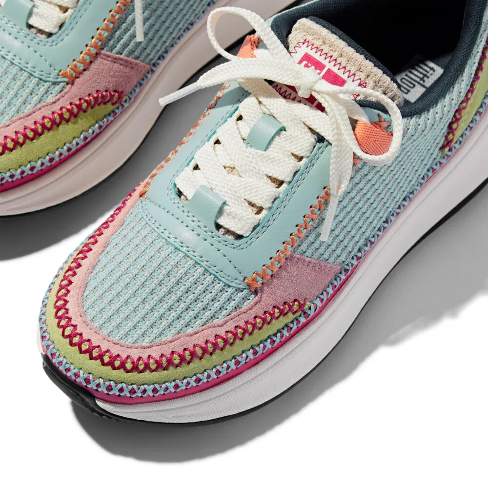 F-MODE Cross-Stitch Knit/Suede/Leather Flatform Trainers
