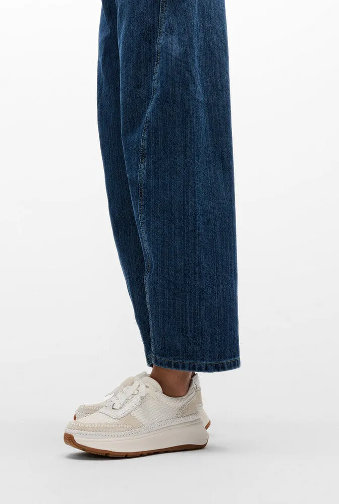 F-MODE Cross-Stitch Knit/Suede/Leather Flatform Trainers