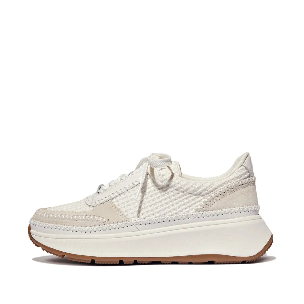 F-MODE Cross-Stitch Knit/Suede/Leather Flatform Trainers