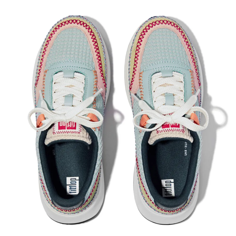 F-MODE Cross-Stitch Knit/Suede/Leather Flatform Trainers