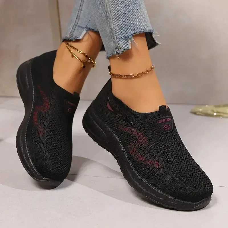 Female  Mesh Women's Vulcanize Shoes Outdoor Women Sneakers Mixed Color Round Toe Low Heel Slip on Ladies Casual Shoes