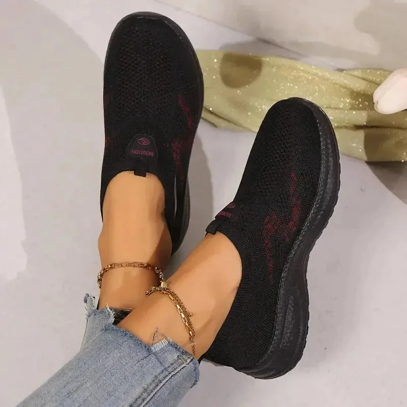 Female  Mesh Women's Vulcanize Shoes Outdoor Women Sneakers Mixed Color Round Toe Low Heel Slip on Ladies Casual Shoes